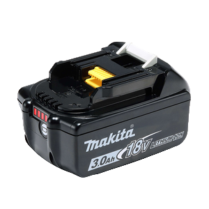 A black Makita 18V 3.0Ah lithium-ion battery