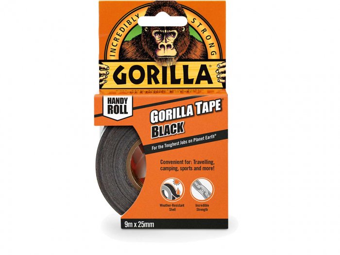 GORILLA 9MM X 25MM BLACK HANDY ROLL TAPE