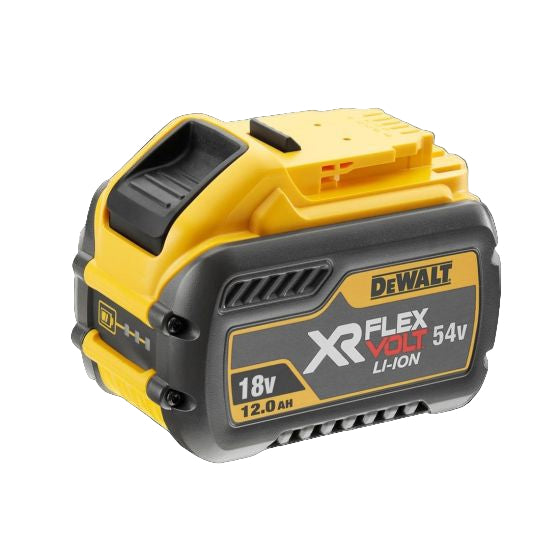 DeWalt battery with XR Flex Volt branding on a black background