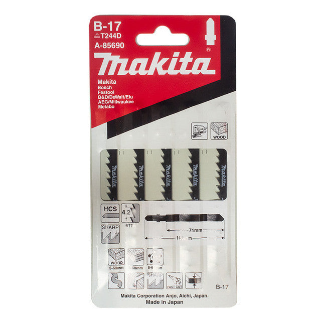 MAKITA A-85690 5PC WOOD CUT JIGSAW BLADES