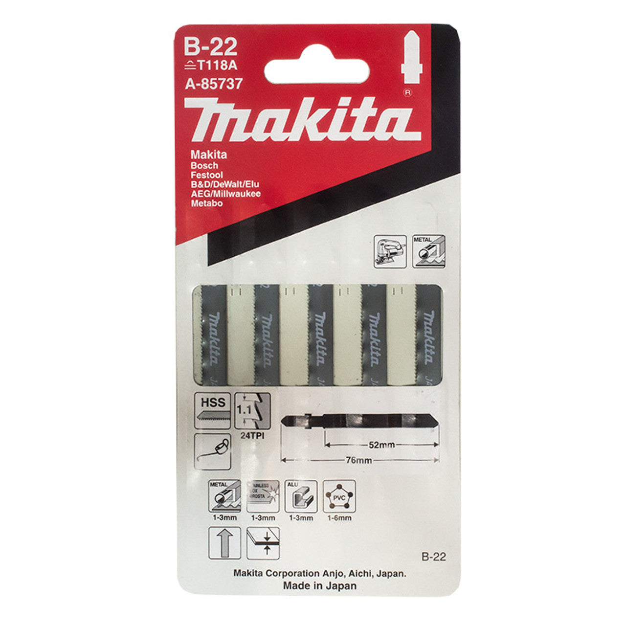 MAKITA A-85737 5PC METAL CUT JIGSAW BLADES