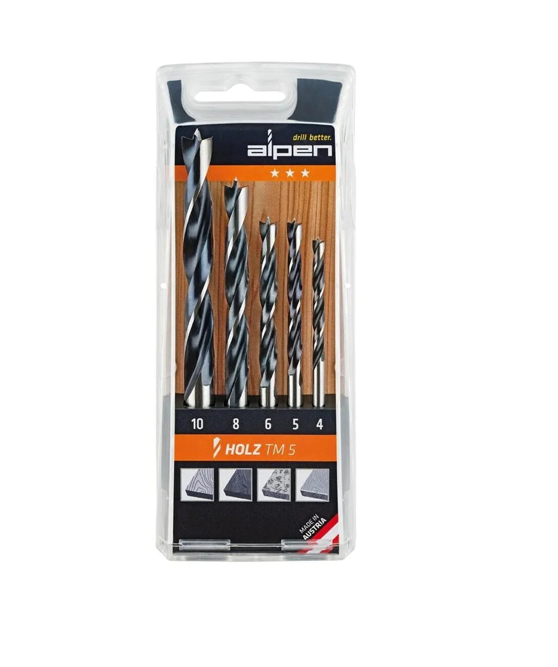 ALPEN 5 PIECE BRAD POINT WOOD DRILL SET