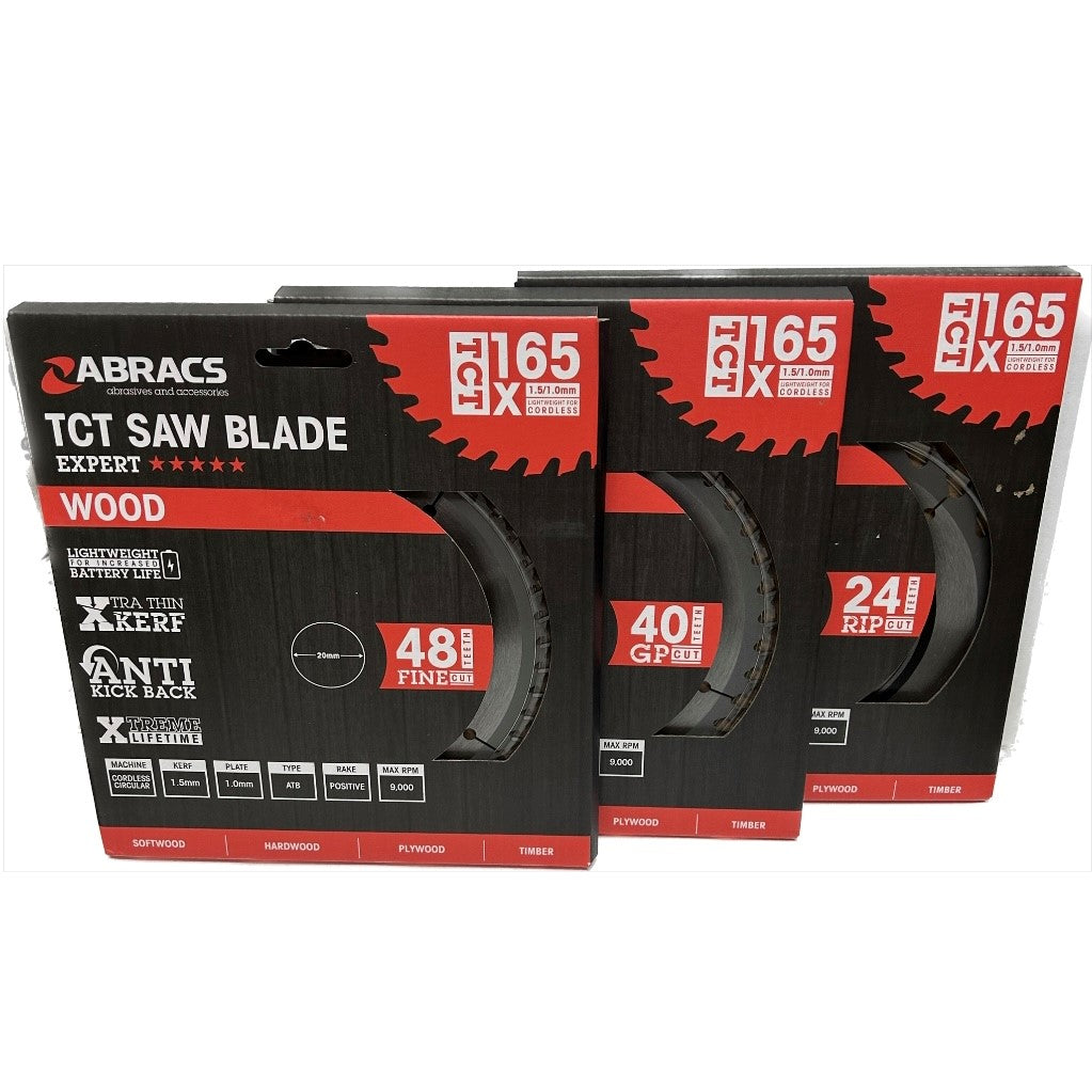 ABRACS CORDLESS CIRCULAR SAW BLADE PACKAGE 165X20X24T-165X20X40T-165X20X48T