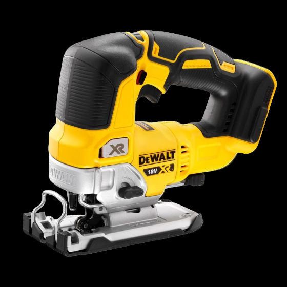 A DEWALT 18V DCS334N Brushless Jigsaw body in yellow, black, and gray colours.