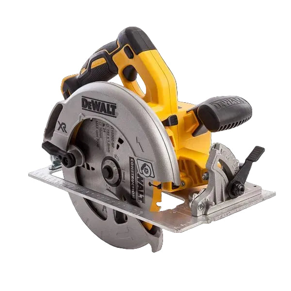 DEWALT 18V DCS570N Brushless Circular Saw, primarily yellow and gray in color, with a saw blade and a handle.