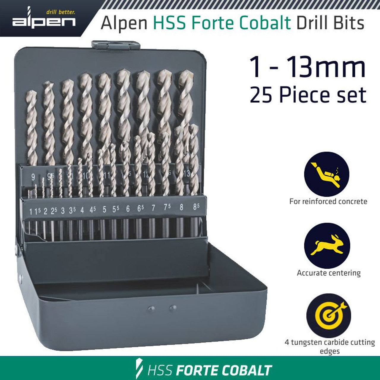ALPEN COBALT 1.00MM - 13.0MM – Bell Tools LTD