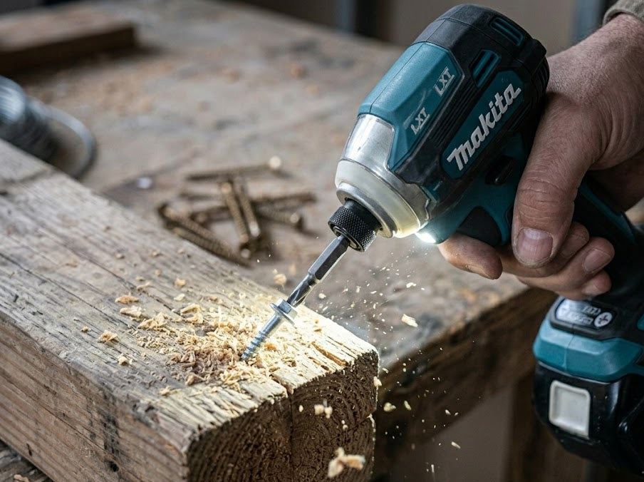 Someone in the workshop using a LXT Makita Impact Driver